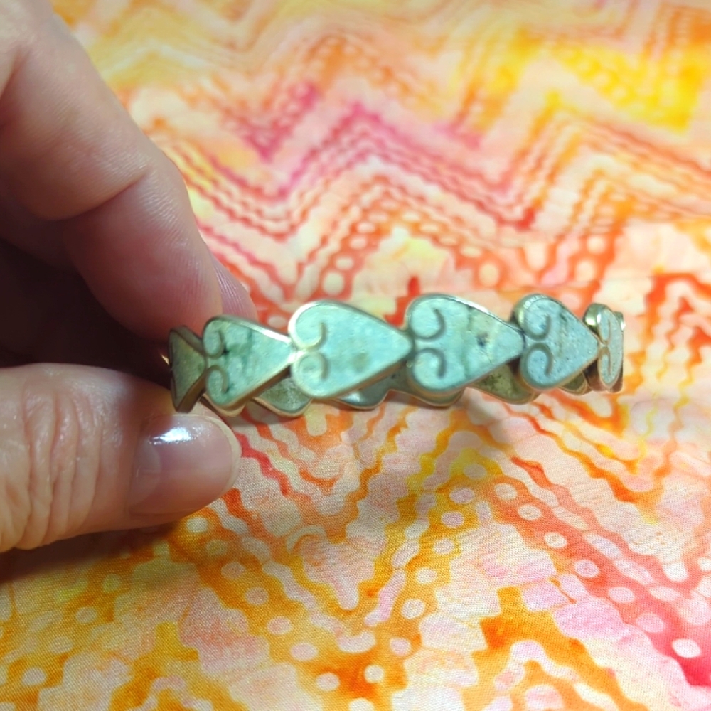 Vintage Taxco Sterling Children's Bracelet Bangle Inlay Crushed Stone